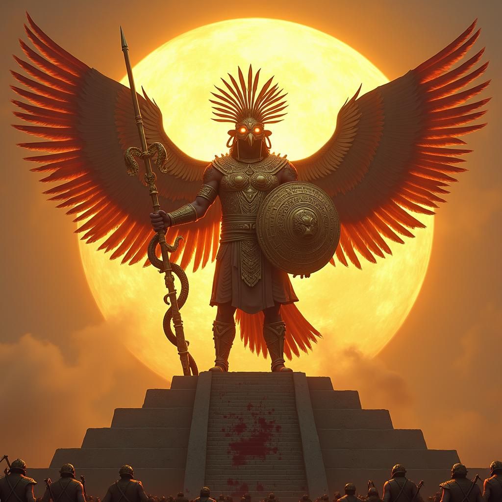 Huitzilopochtli, Aztec God of War in Surrealist Style