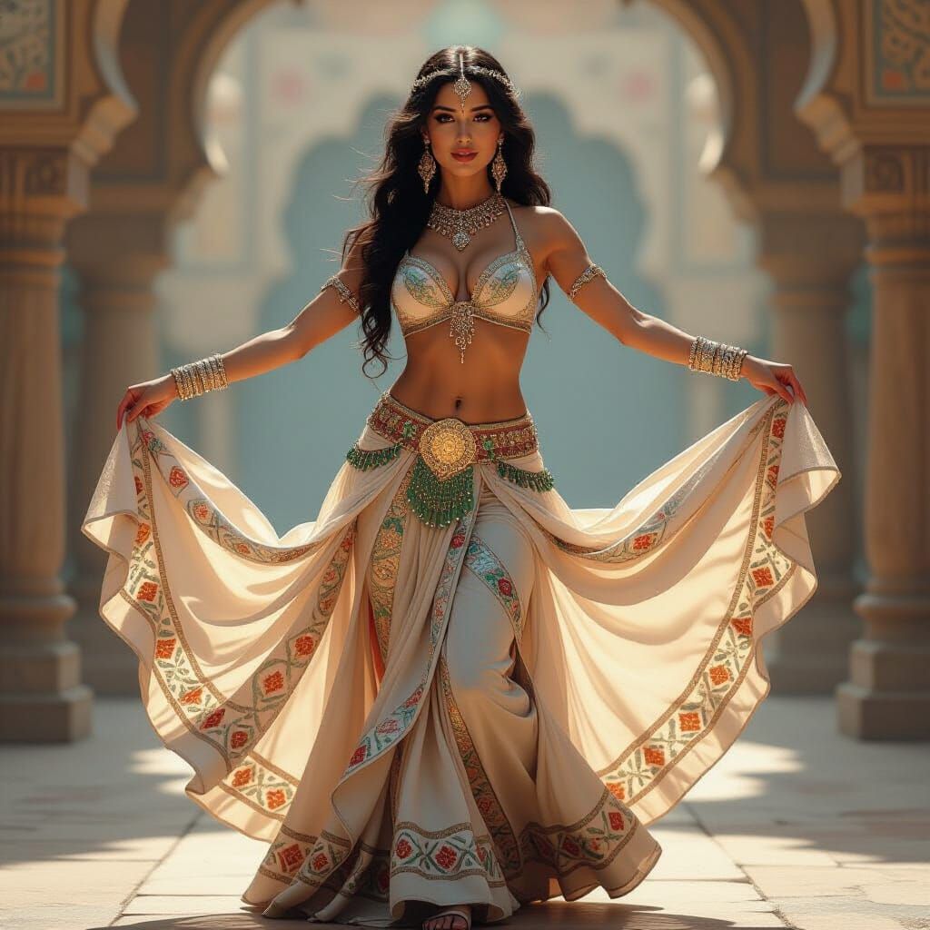 Elegant Belly Dancer in Silk Costume