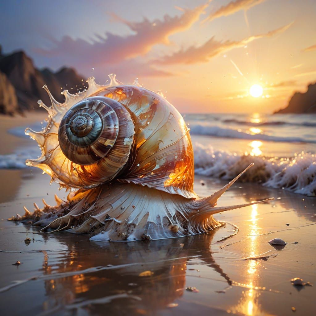 Sunset Sea Snail in Watercolour Style