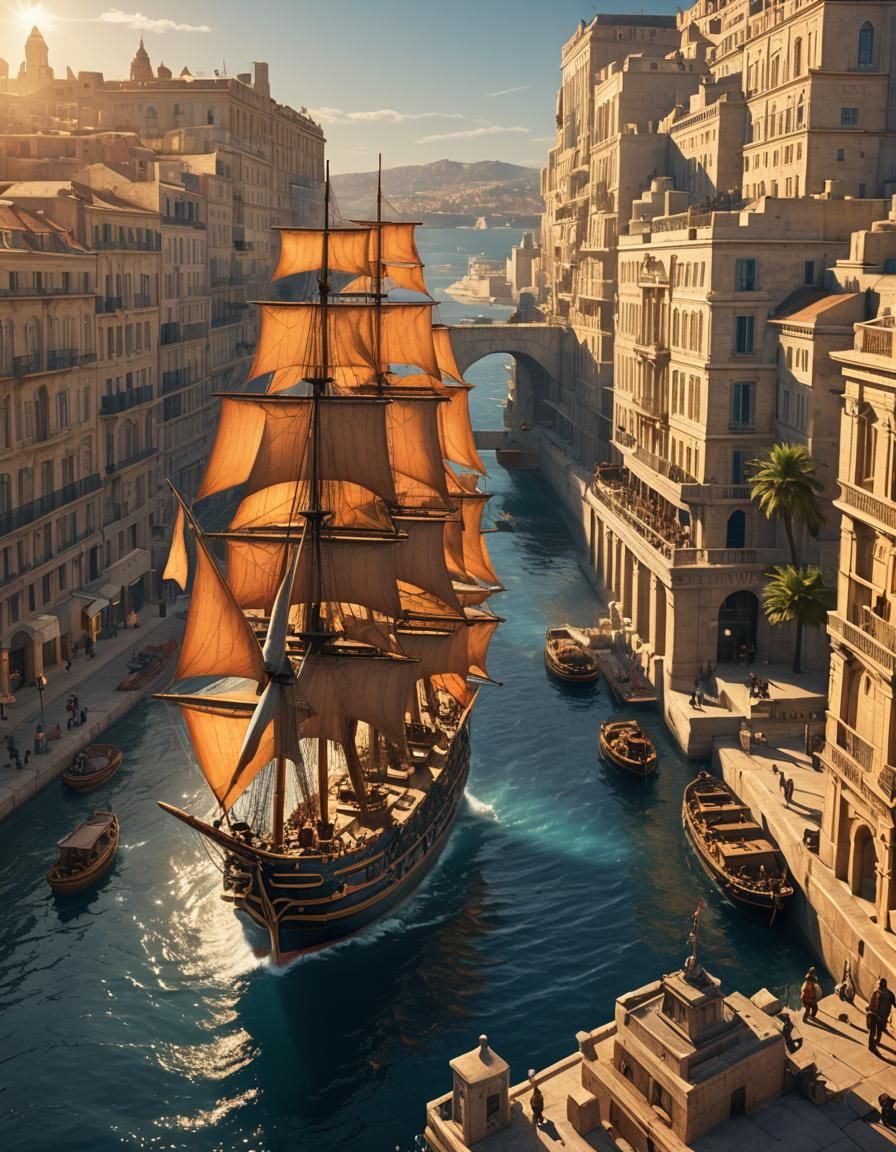 The Pharaon Navigates Marseille Port: 19th Century Maritime ...
