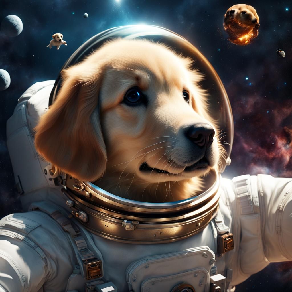 Golden Retriever Puppy Astronaut in Space Art