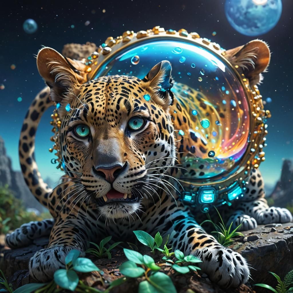 Surreal Microscopic World with Leopard, Digital Art