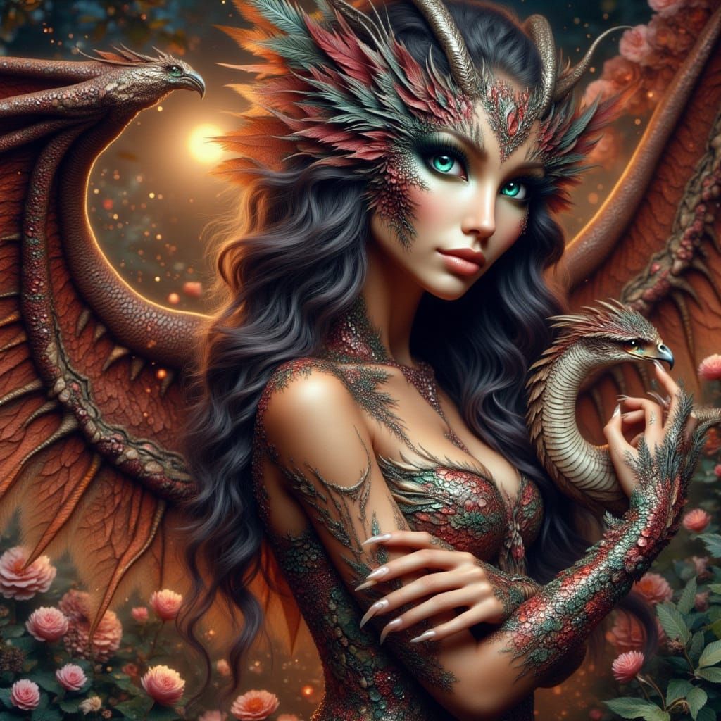 Martian Princess with Ruby Dragon: Photorealistic Fantasy Ar...