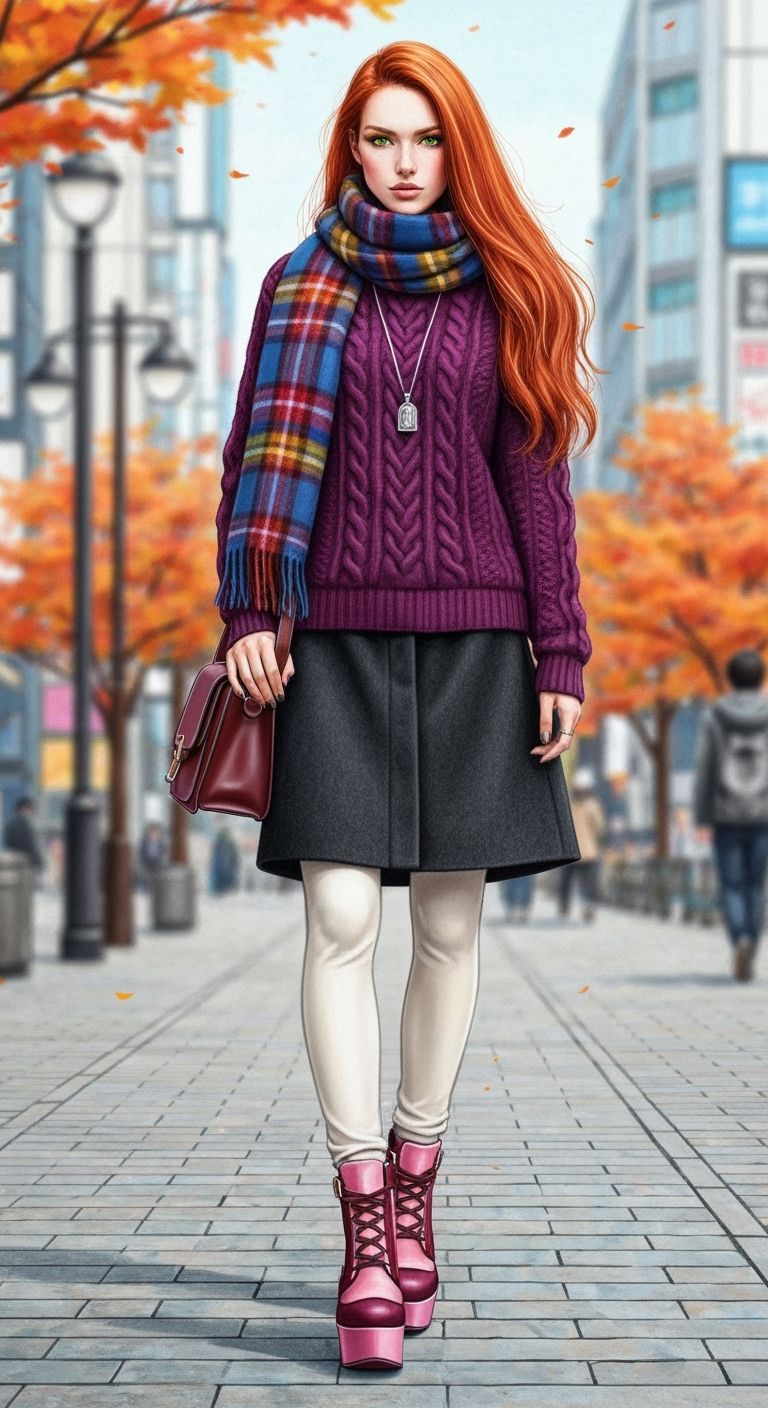 Japanese Woman in Autumn Fashion Sketch