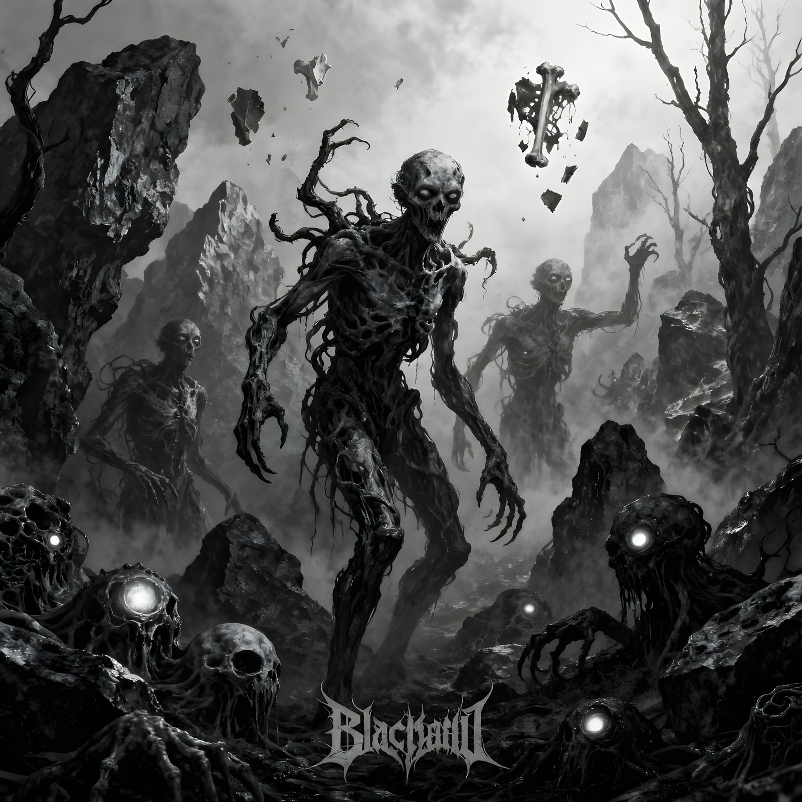 Creepy Abstract Horrors in Black Metal Album Art Style