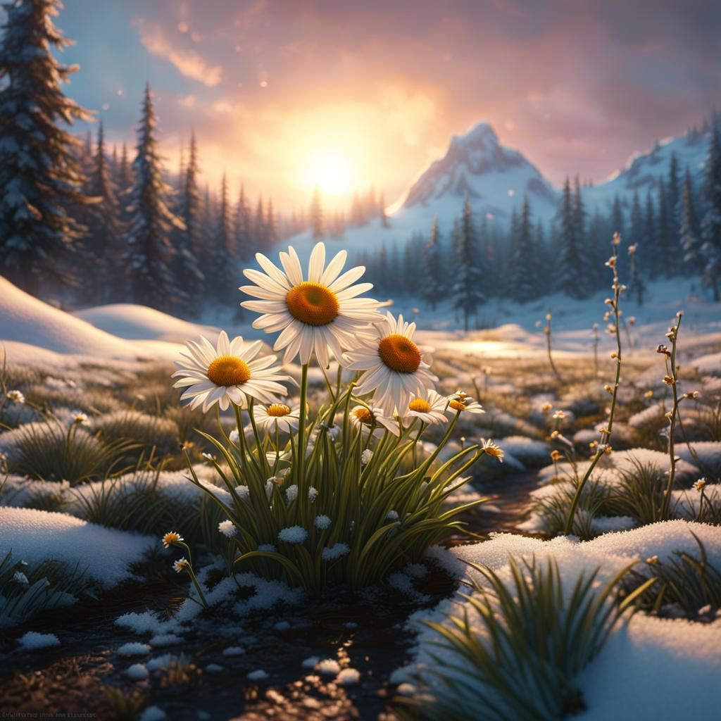Vibrant Daisy Emerges from Winter Ground