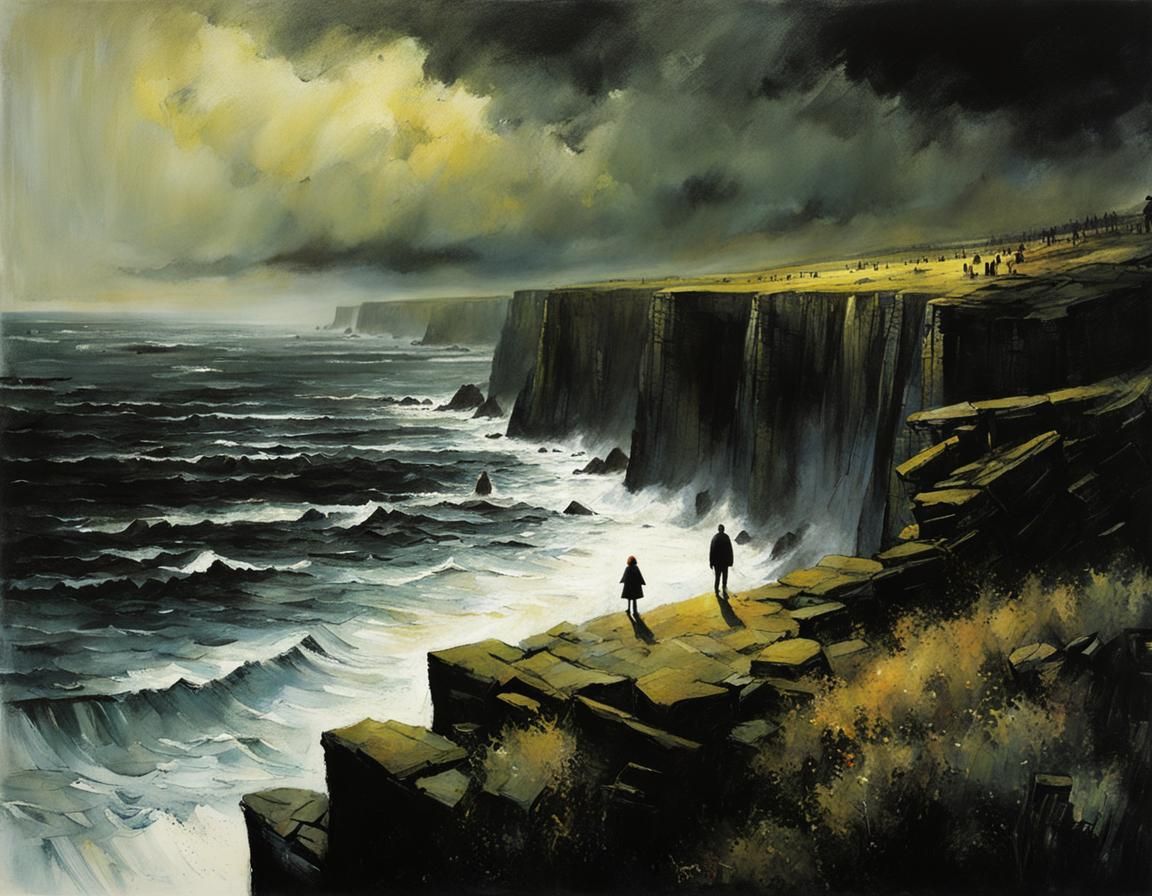 Cliffside Scream: Dark Fantasy Illustration