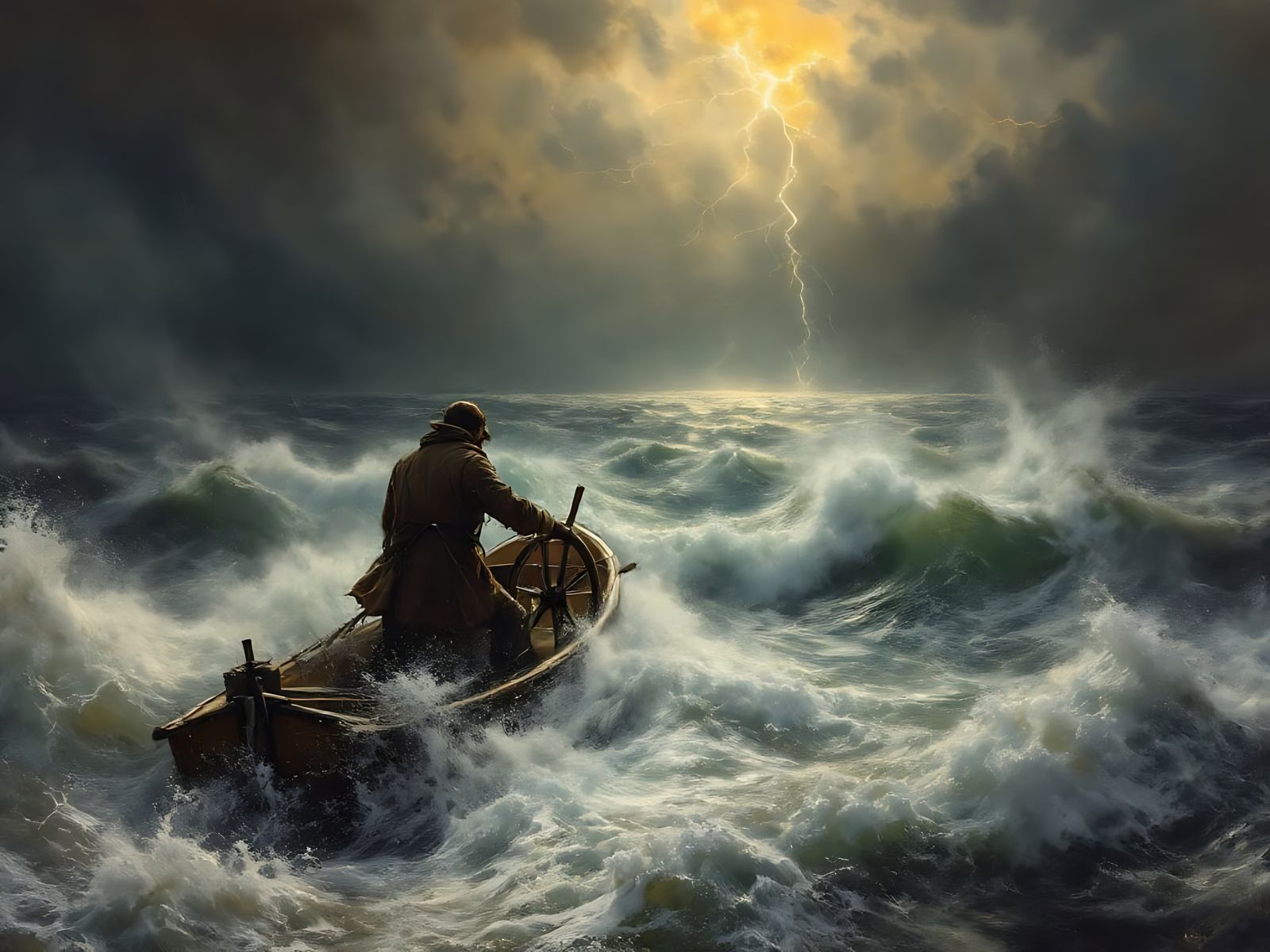 Stormy Seascape with a Lone Sailor