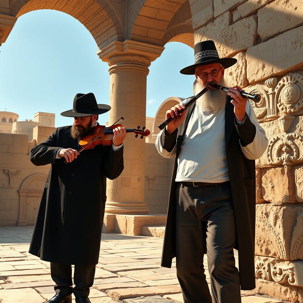 Chasidic Men in Devoted Musicianship Amidst Ancient Jerusale...
