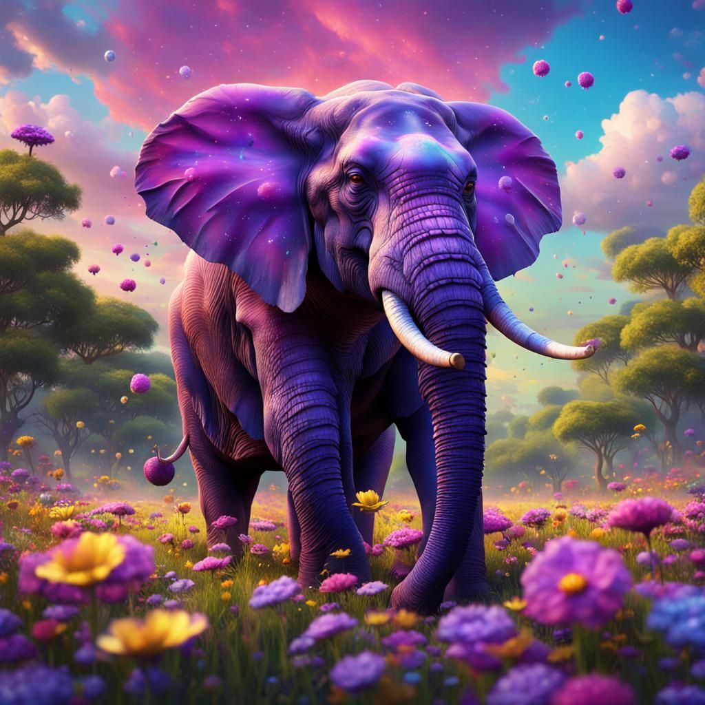 Purple Elephant's Absinthe Dream in Colorful Meadow