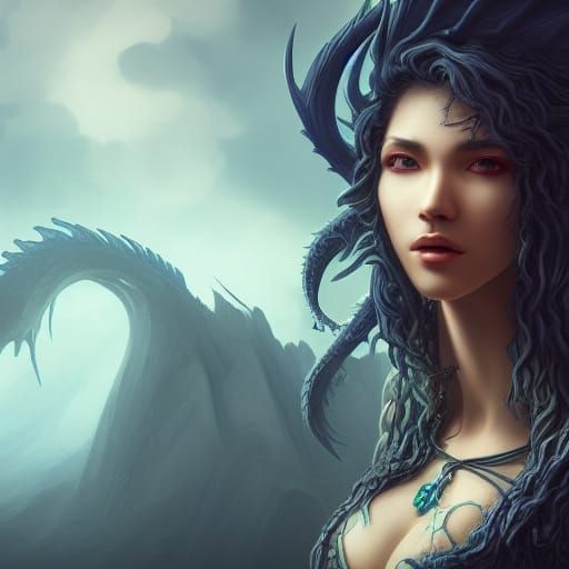 Detailed Dragon Portrait in Fantasy Concept Art