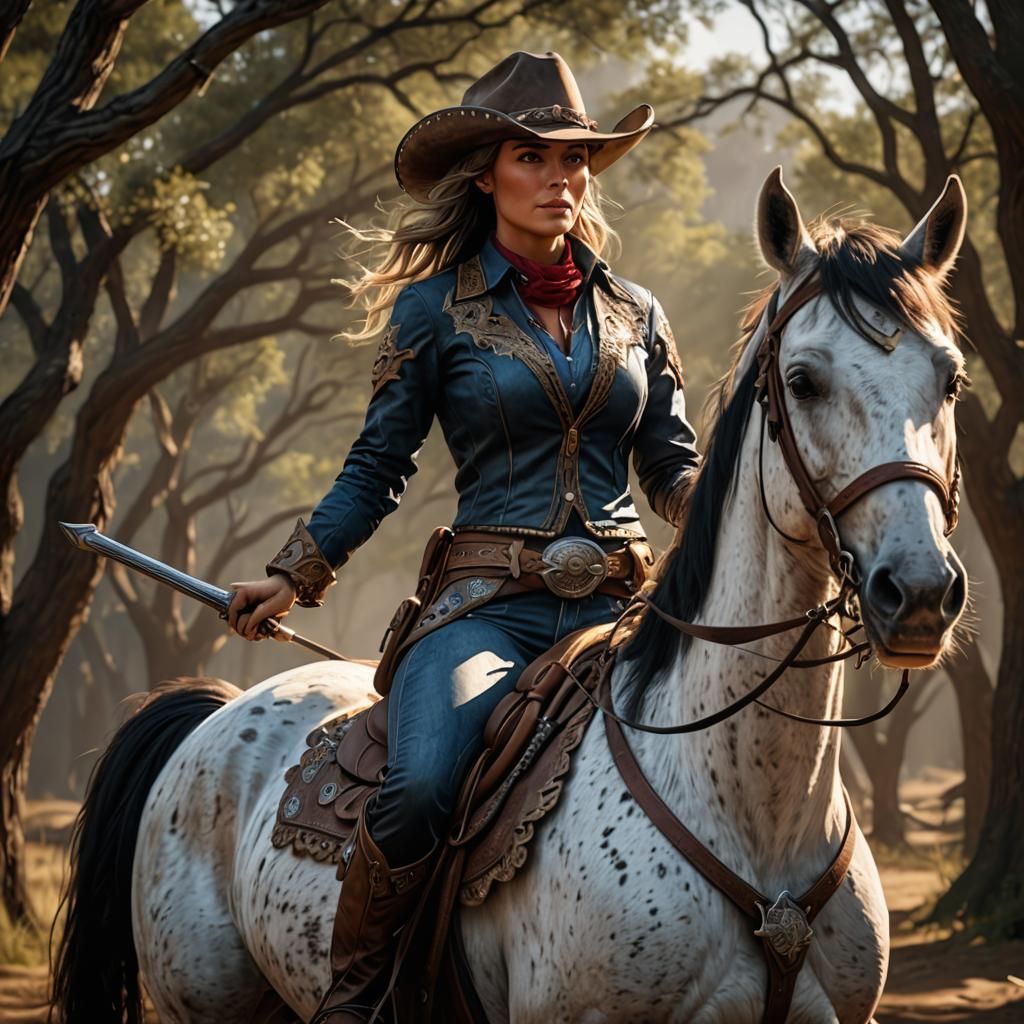 Cowgirl on Horse: Hyperdetailed Unreal Engine Portrait
