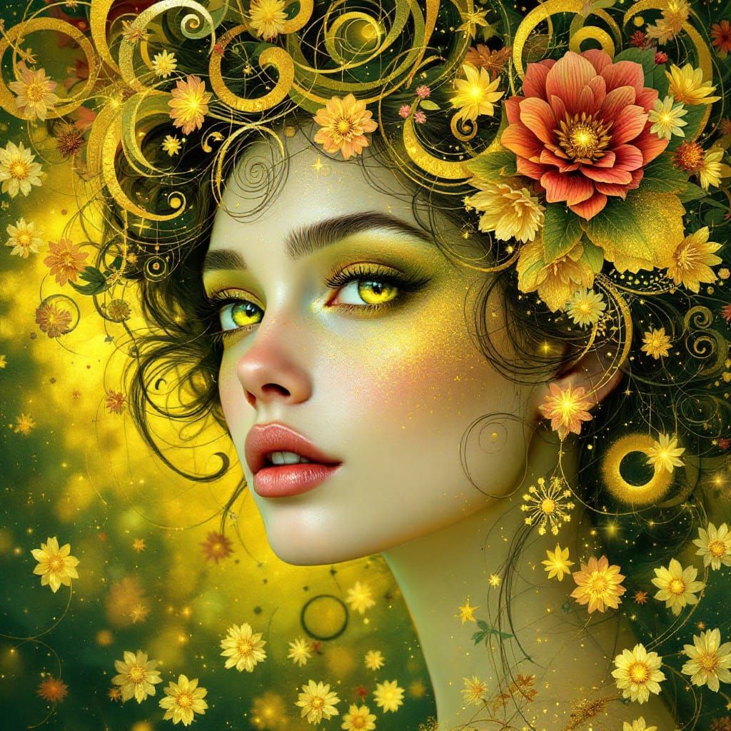 Woman with Gold Leaf in Ornamental Fantasy Style