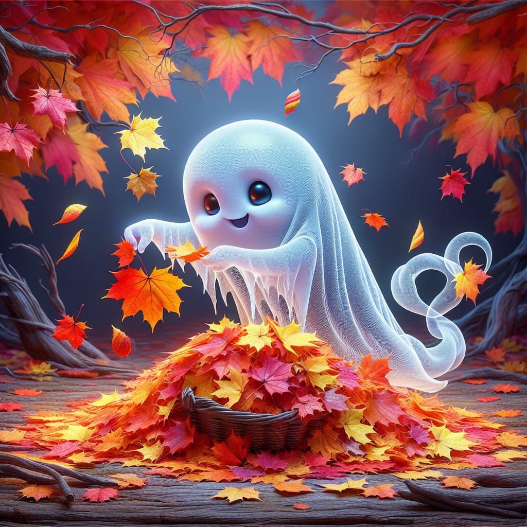 Playful Spectral Phantom in Autumn Leaves