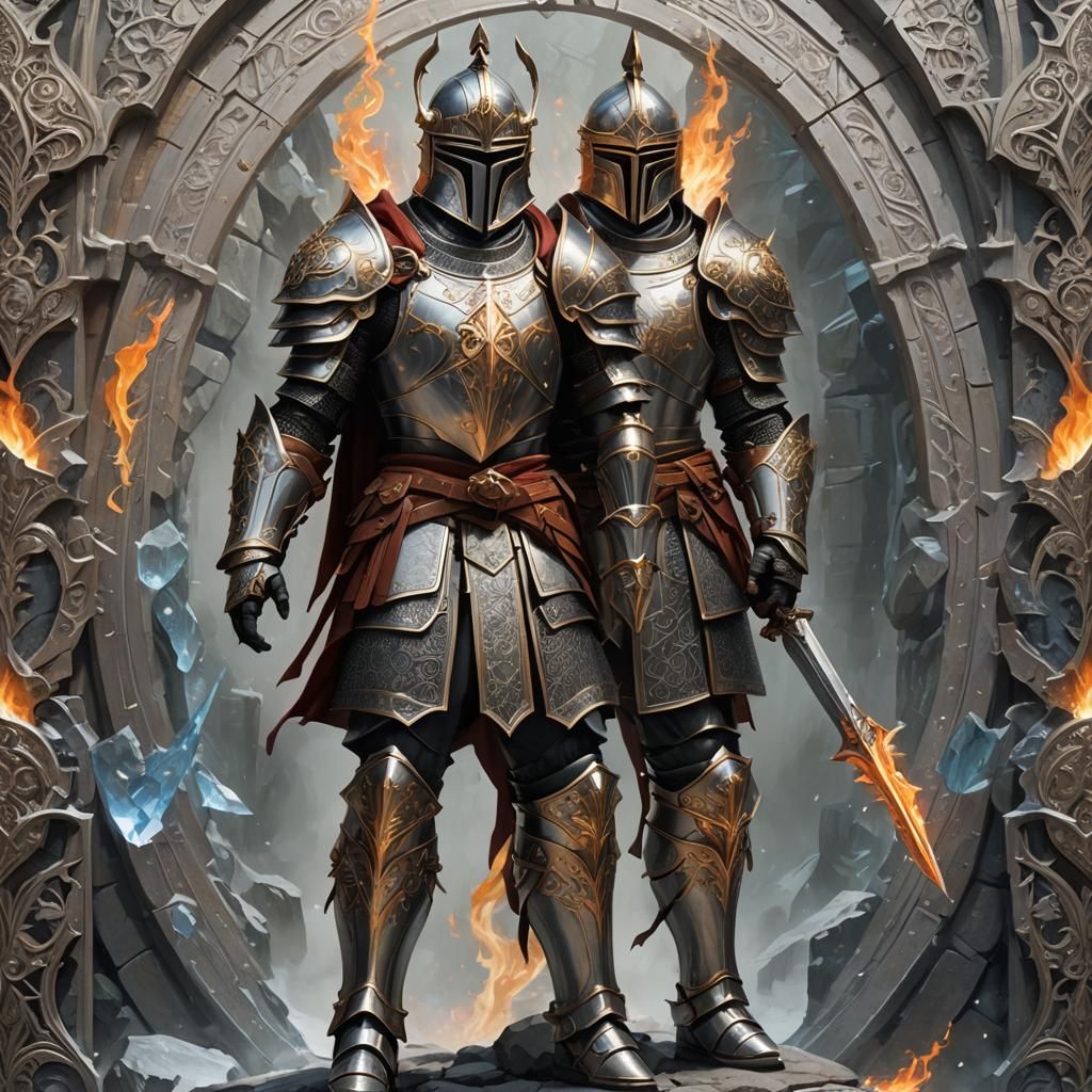 Mythical Knight in Intricate Armor with Glowing Runes