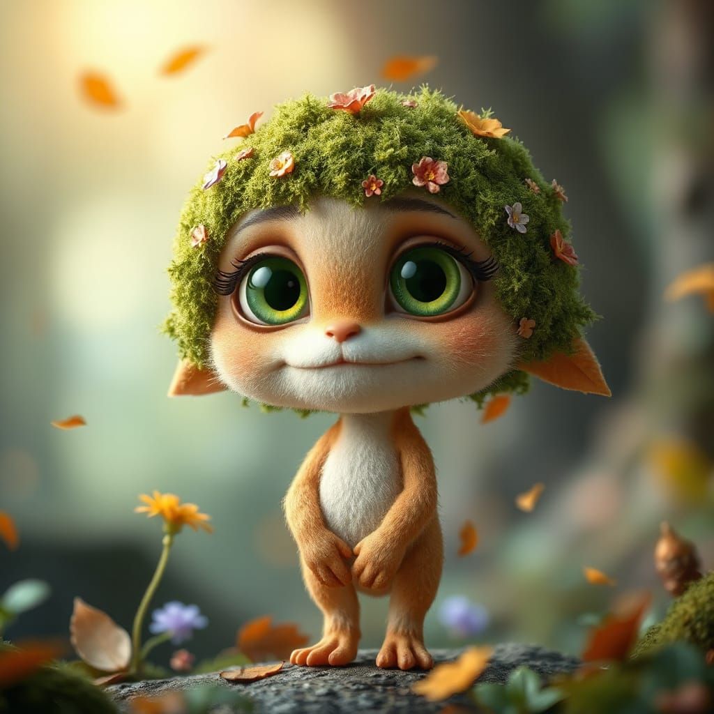 Cute Moss Creature in Enchanted Forest