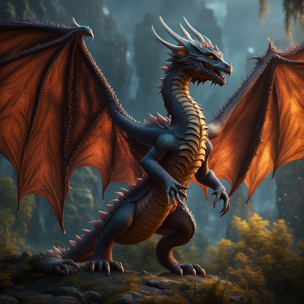 Fantastical Small Dragon in Detailed Matte Painting