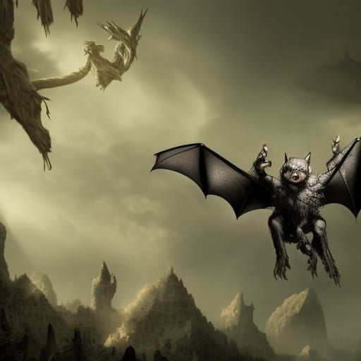 Epic Bat Monster in Digital Matte Painting Style