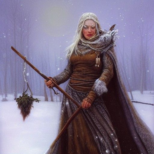 Norse Winter Witch in Oil Painting Style