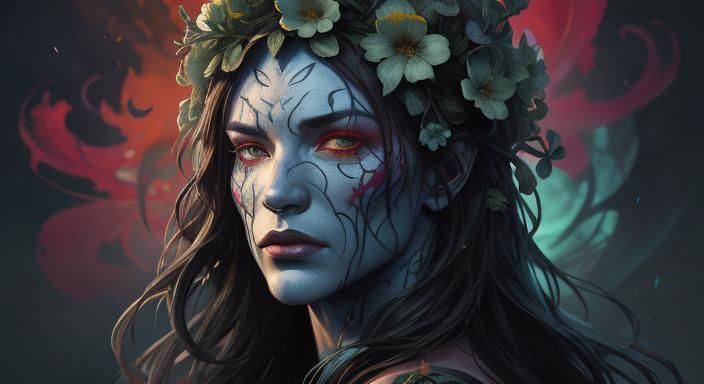 Flower Field Portrait in Hellboy Comic Style