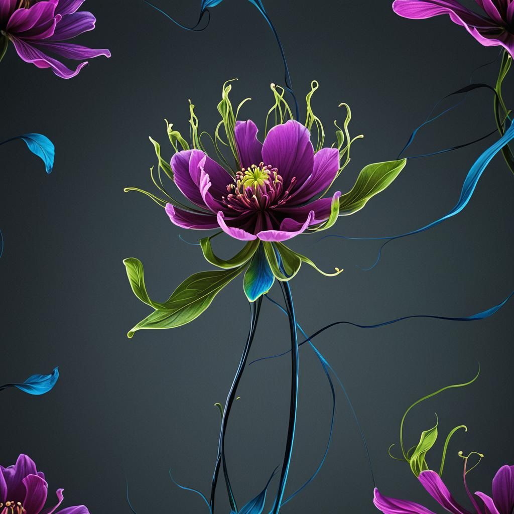 Magenta Flower with Iridescent Petals: Digital Art