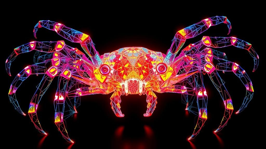 Iridescent Geometric Crab Spider in Neon Hues