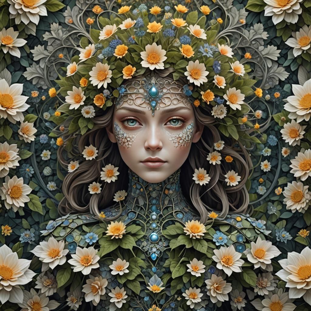 Fractal Princess Portrait in Spring Garden