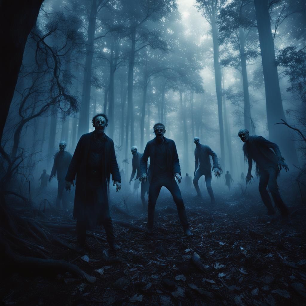 Ultra-Realistic Halloween Scene in Dark Forest