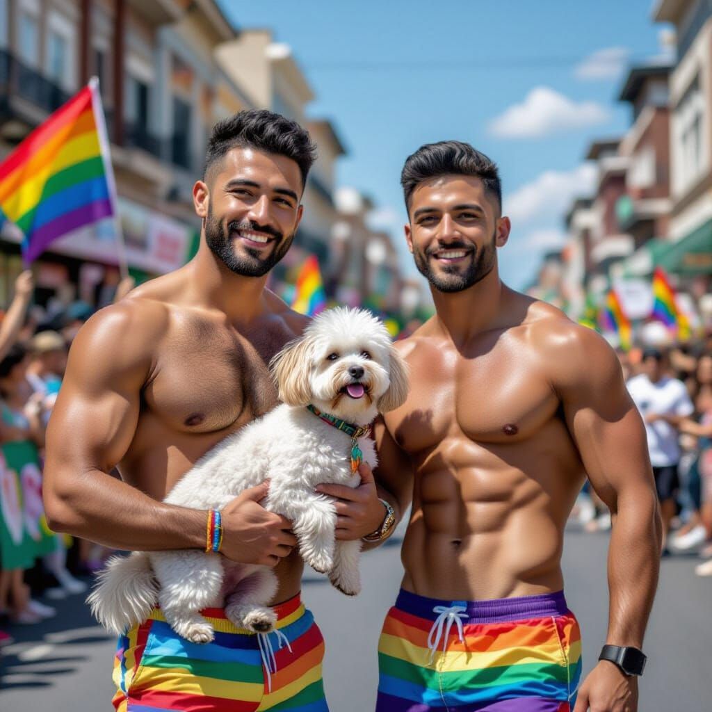 Gay Pride Parade: Two Lovers and Their Dog