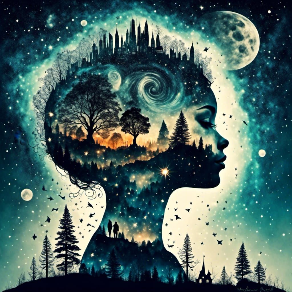 Galaxy Meets World: A Double Exposure Dreamscape