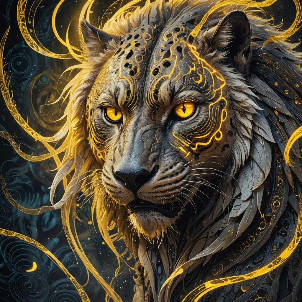 Mystical Predator in Chromatic Calligraphy Dreamscape