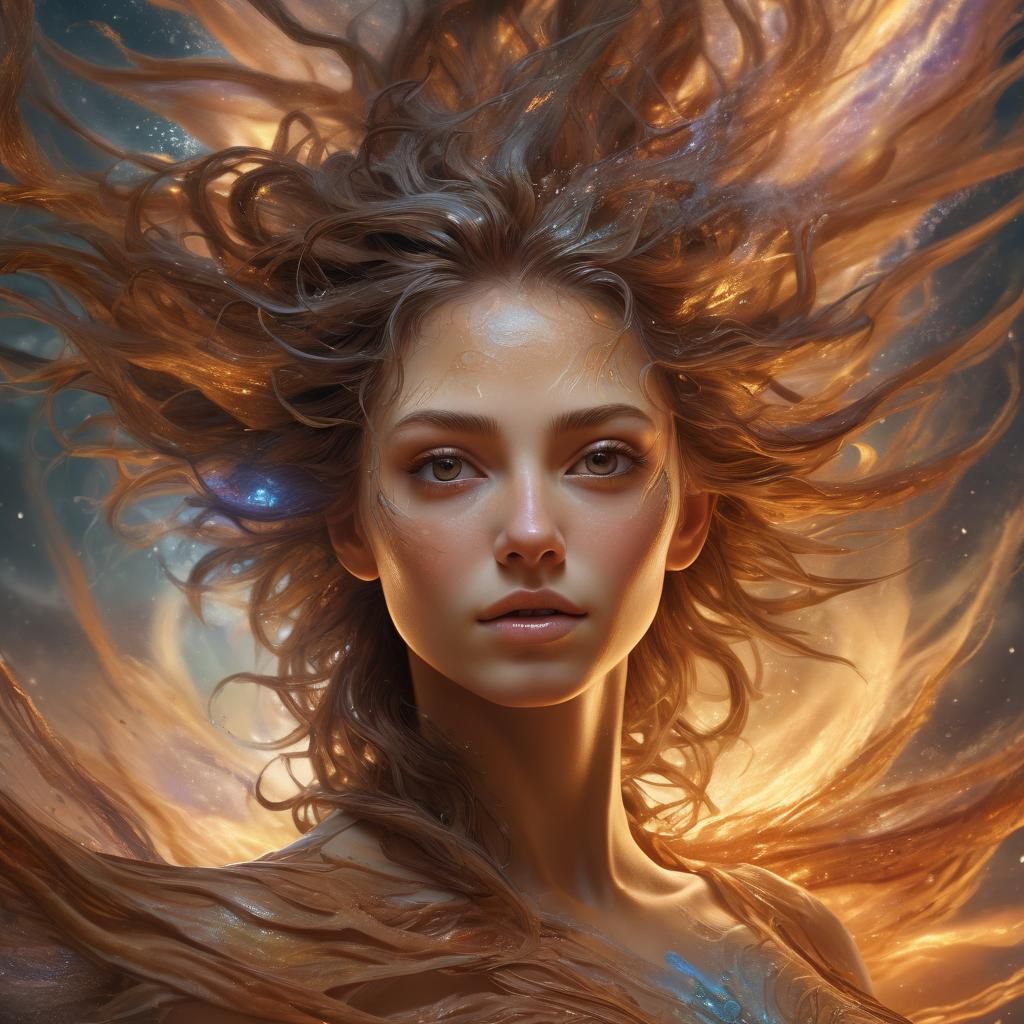 Ethereal Being Embodies Elements in Hyperrealistic Digital A...