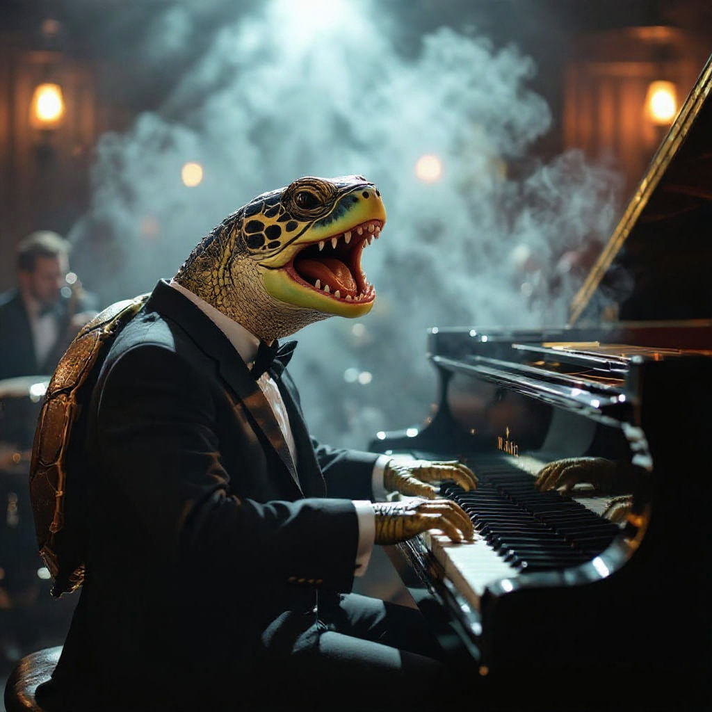 Turtle Jazz Singer: A Cinematic Film Still