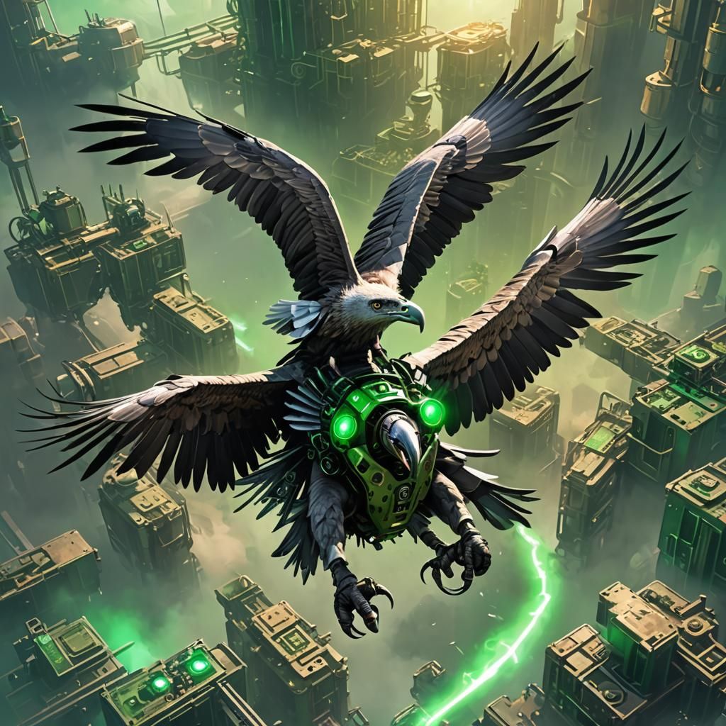 Griffon Vulture Carrying Lithium in Steampunk Setting