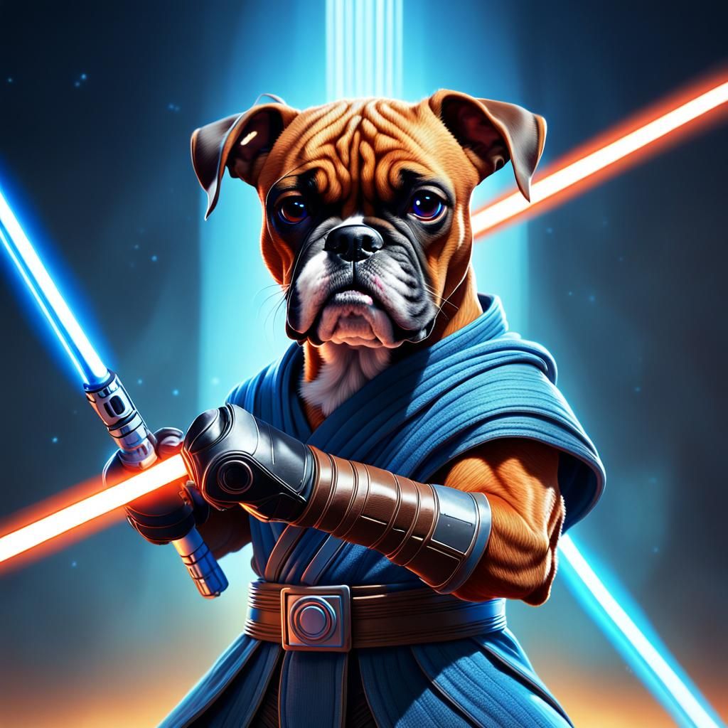 Boxer Dog Jedi Knight with Lightsaber
