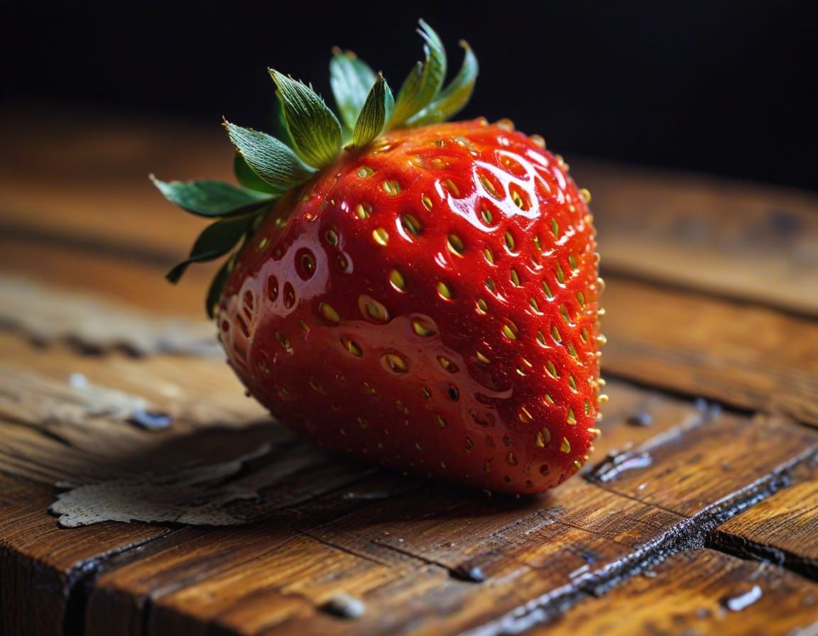 Vibrant Fauvist Oil Painting of a Ripe Strawberry