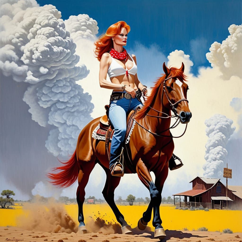 Retro Paperback Cover: Cowgirl on Roan Horse