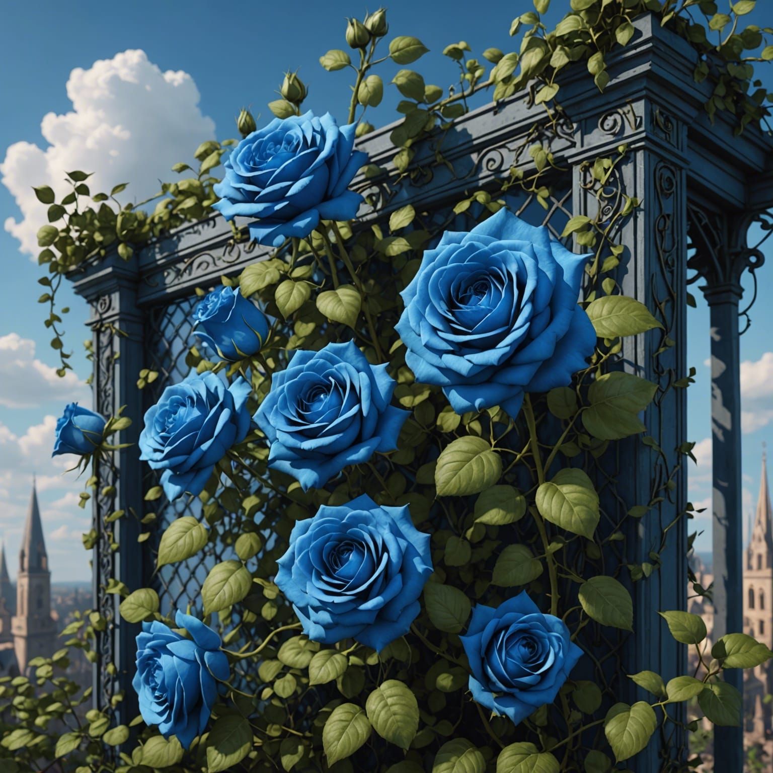 Argon Blue Roses Ascend in Detailed Matte Painting