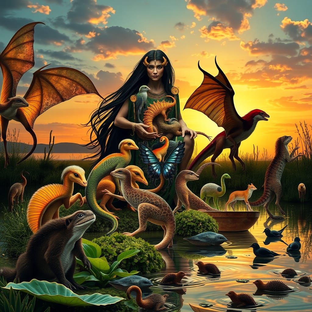 Mystical Creatures Collage at Sunset