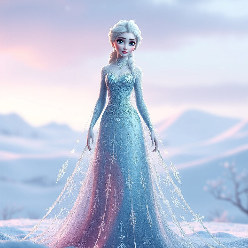 Majestic Elsa in Anime Style Ice Queen Gown