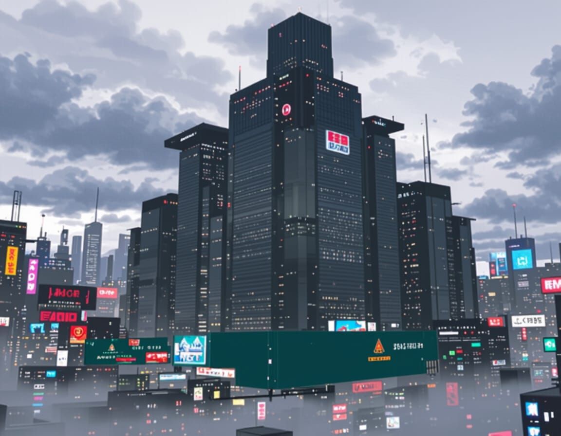 Futuristic Skyscraper in Dark Cyberpunk City