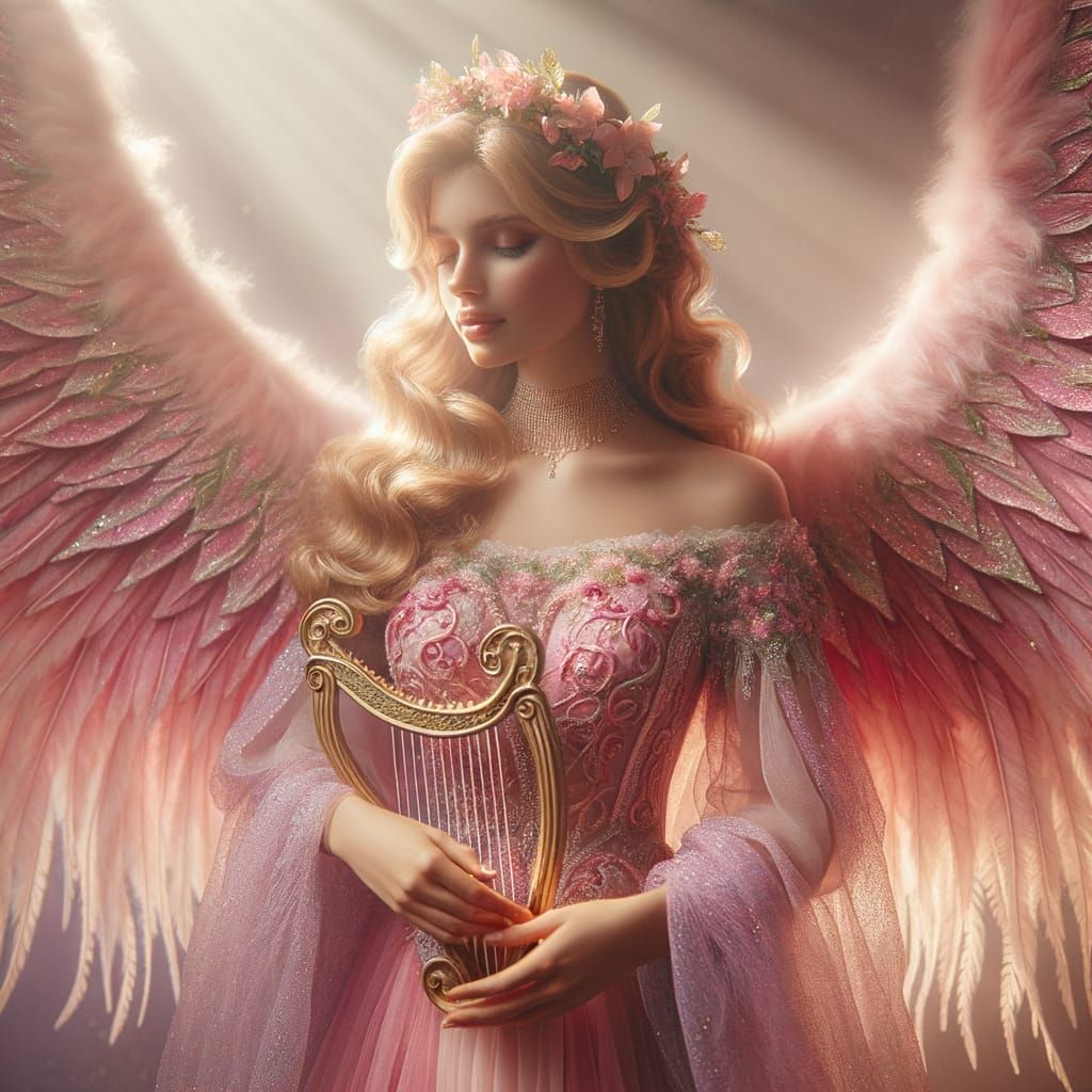 Radiant Angel with Golden Harp