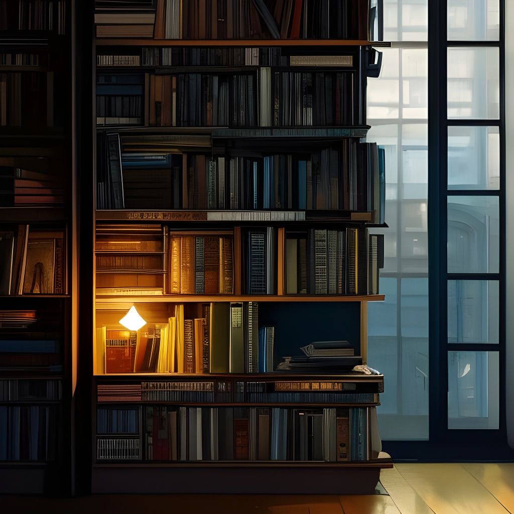 Detailed Bookshelf Digital Art in Art Nouveau Style