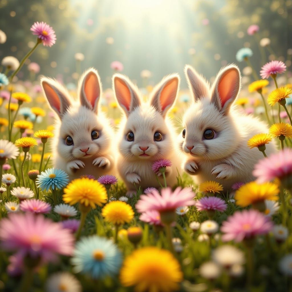 Chibi Bunnies in Vibrant Floral Wonderland
