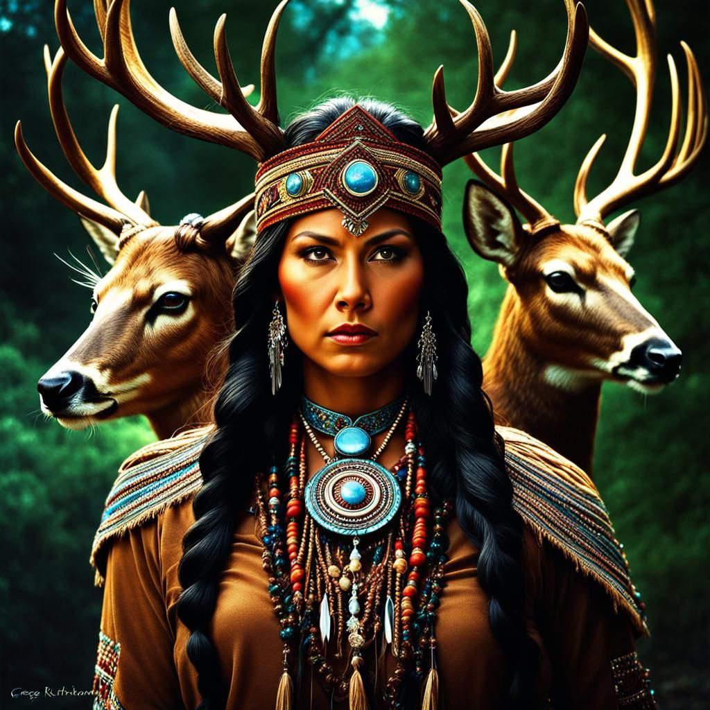 Deer Woman: Native American Guardian in Cinematic Style