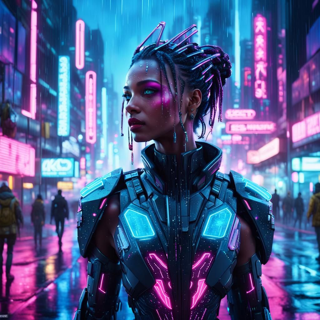 Ethereal Princess Strolls Through Cyberpunk Metropolis