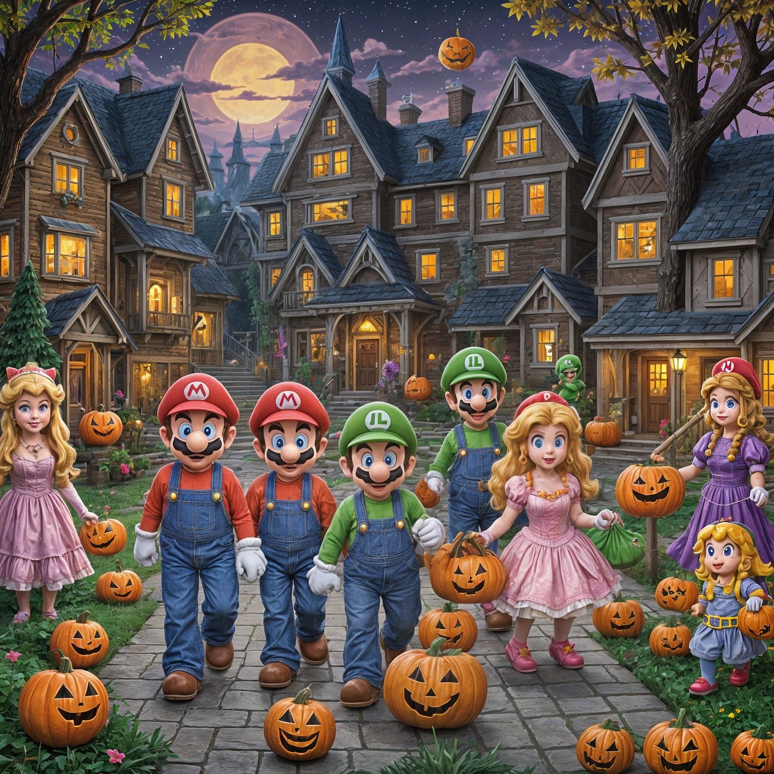 Mario Bros. Pixel Art Halloween Trick-or-Treating