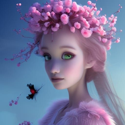 Winter Fairy with Cherry Blossoms in 3D Style