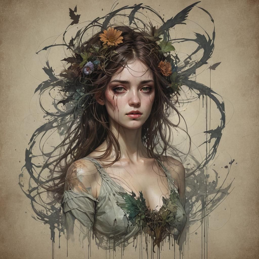 Grimdark Fantasy Illustration in Mixed Media Style