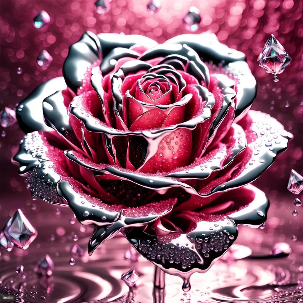 Majestic Metallic Rose with Diamonds and Fractals